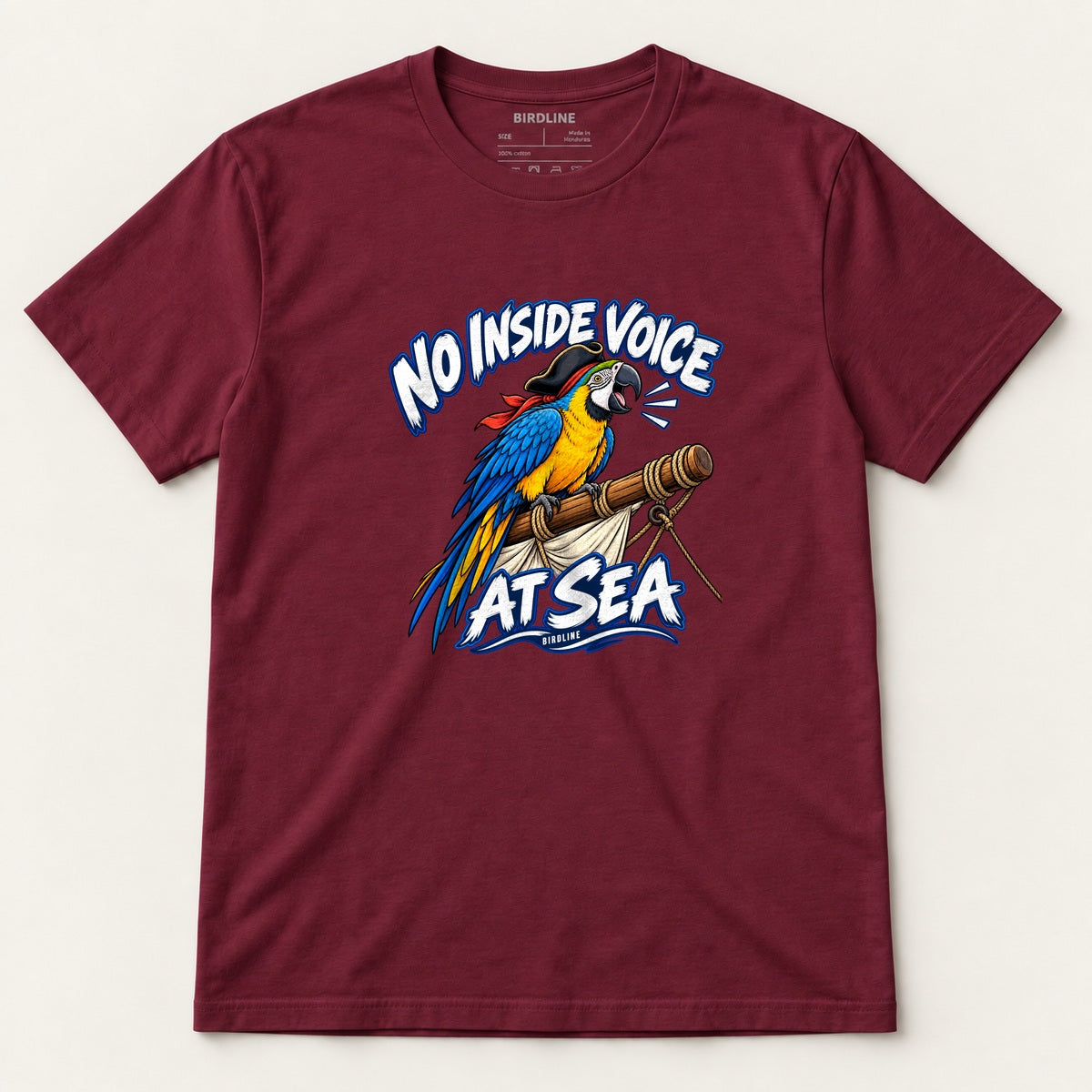 No Inside Voice At Sea T-Shirt in Maroon, front view