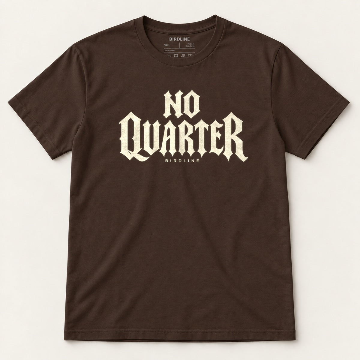 No Quarter T-Shirt in Dark Chocolate, front view