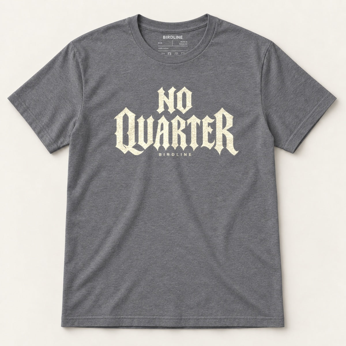 No Quarter T-Shirt in Dark Heather Grey, front view