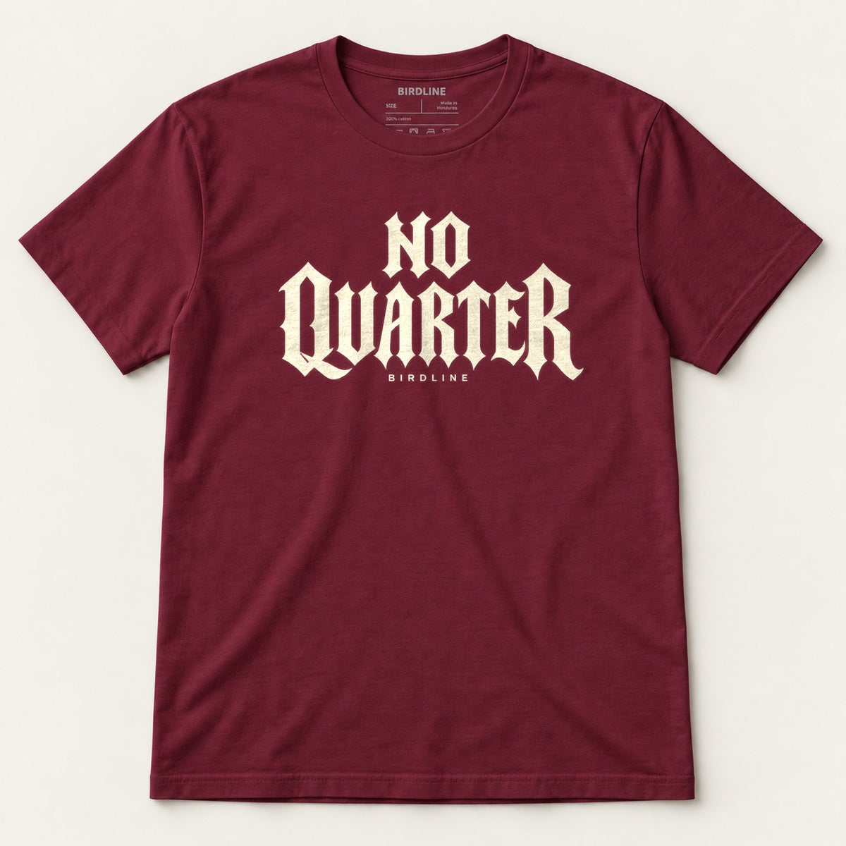 No Quarter T-Shirt in Maroon, front view