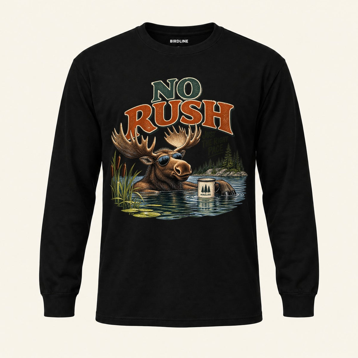 No Rush Just the Right Pace Long Sleeve Shirt in Black, front view
