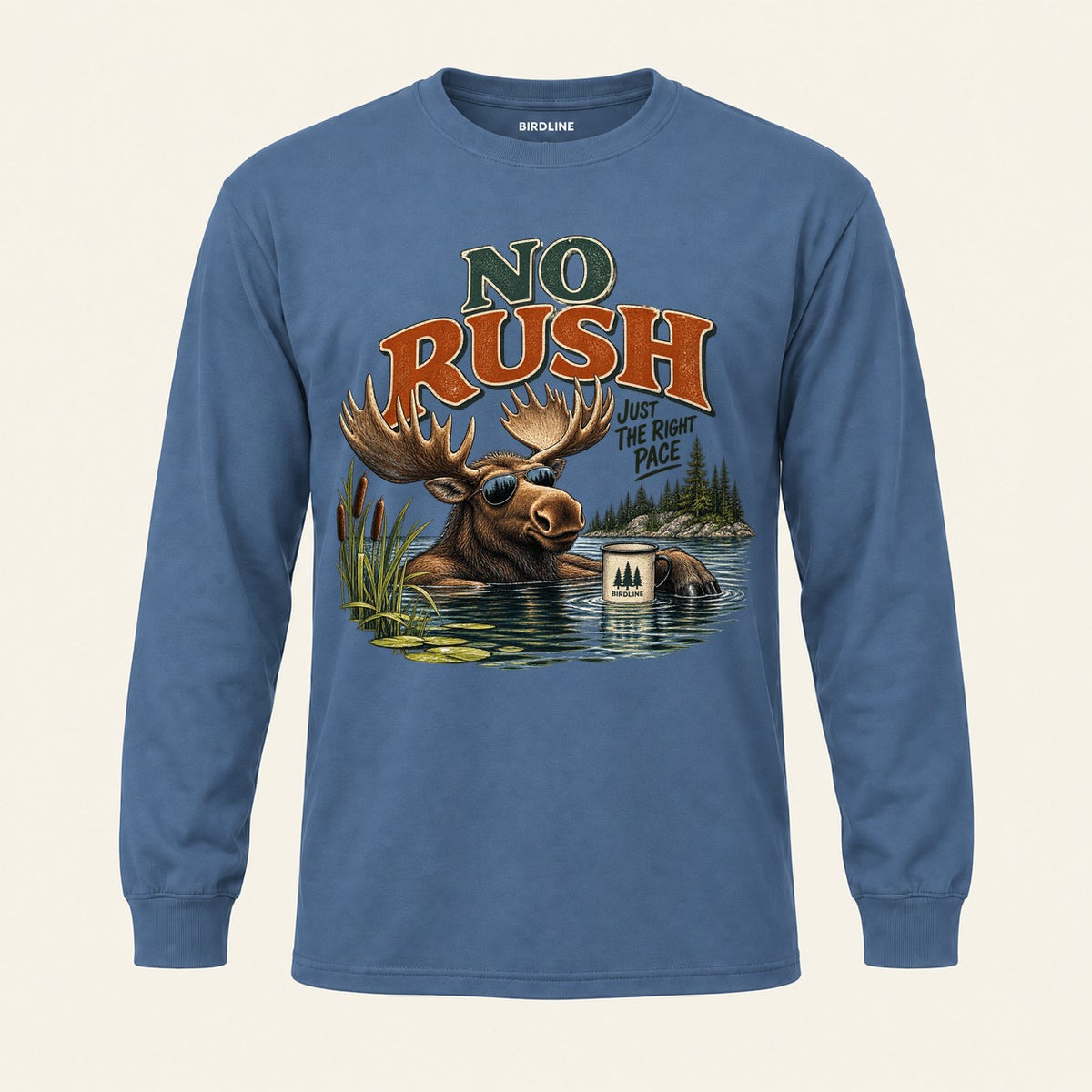 No Rush Just the Right Pace Long Sleeve Shirt in Indigo Blue, front view