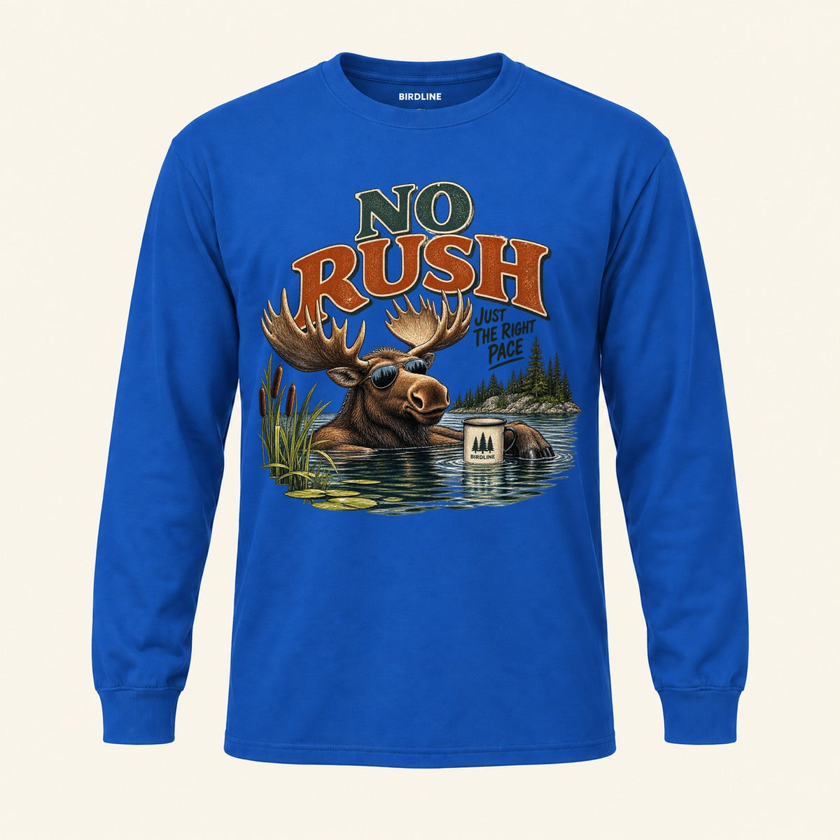 No Rush Just the Right Pace Long Sleeve Shirt in Royal, front view