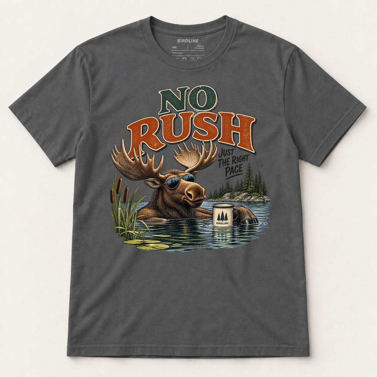 No Rush Just the Right Pace T-Shirt in Charcoal, front view