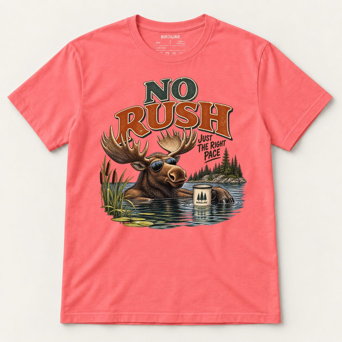 No Rush Just the Right Pace T-Shirt in Coral Silk, front view
