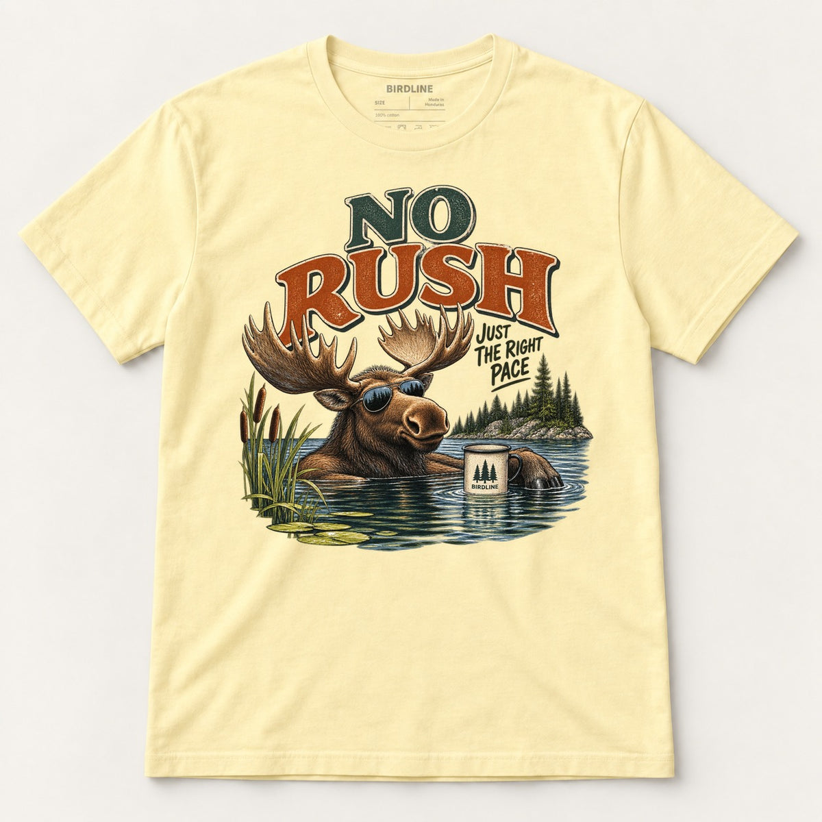 No Rush Just the Right Pace T-Shirt in Cornsilk, front view