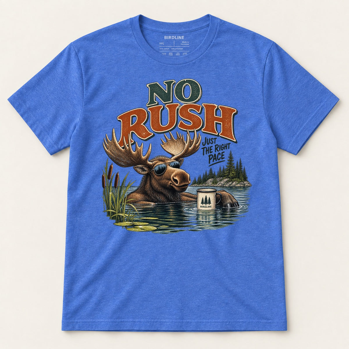 No Rush Just the Right Pace T-Shirt in Heather Royal, front view
