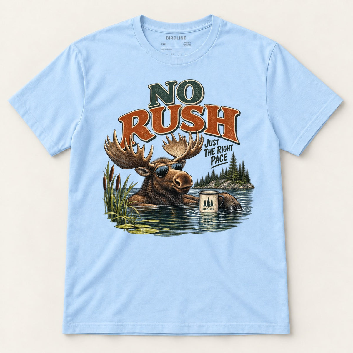 No Rush Just the Right Pace T-Shirt in Light Blue, front view