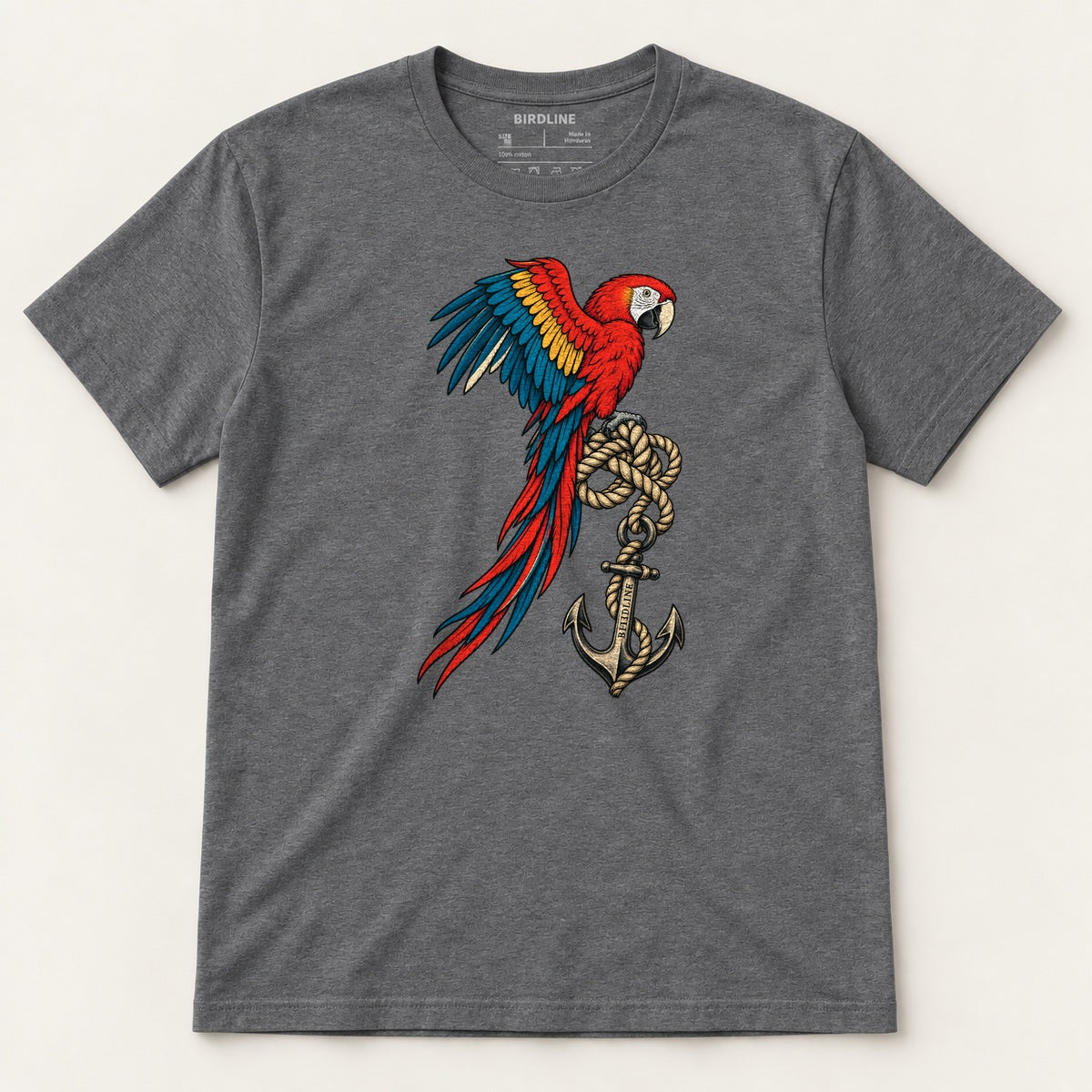 Old Salt Macaw T-Shirt in Dark Heather, front view
