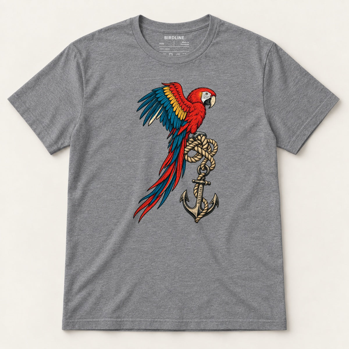 Old Salt Macaw T-Shirt in Graphite Heather, front view