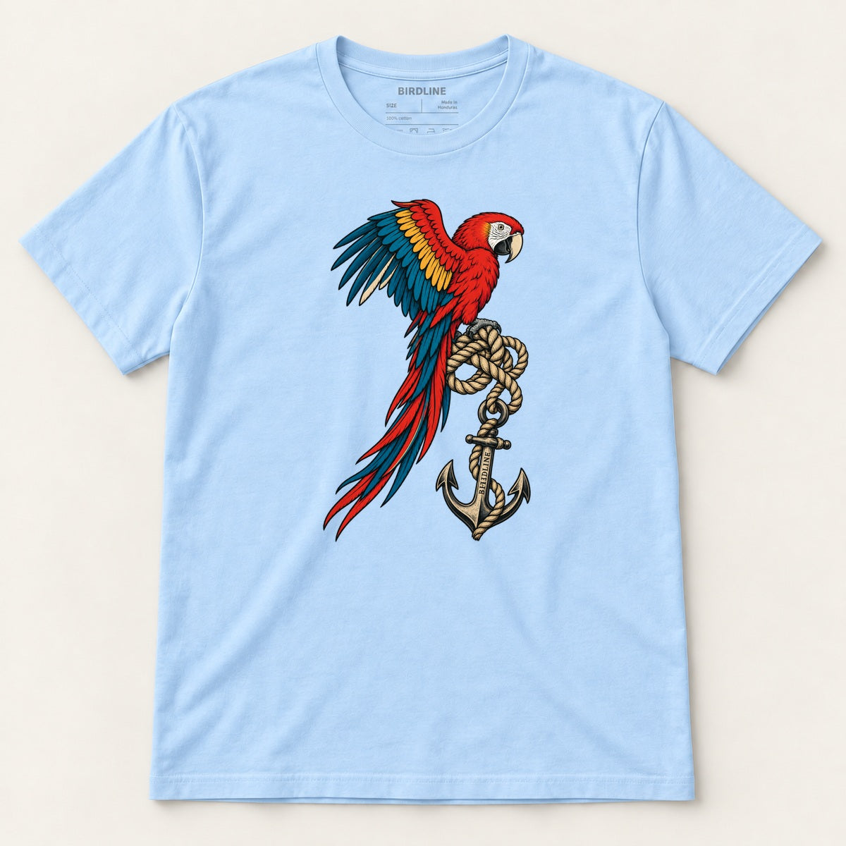 Old Salt Macaw T-Shirt in Light Blue, front view