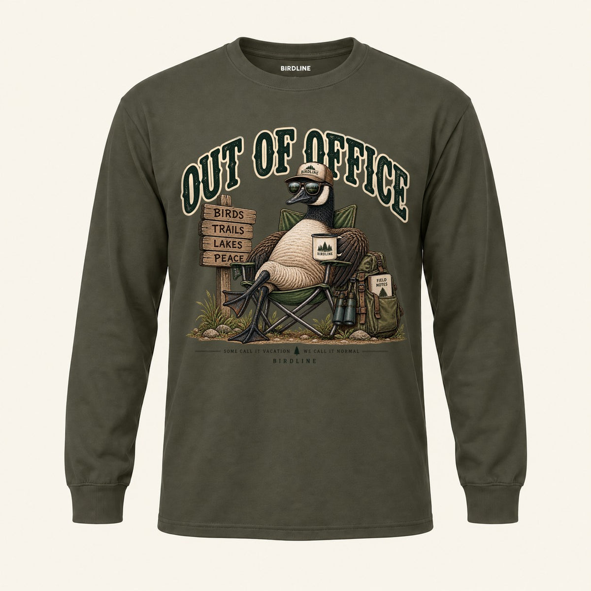 Out Of Office Long Sleeve Shirt in Military Green, front view