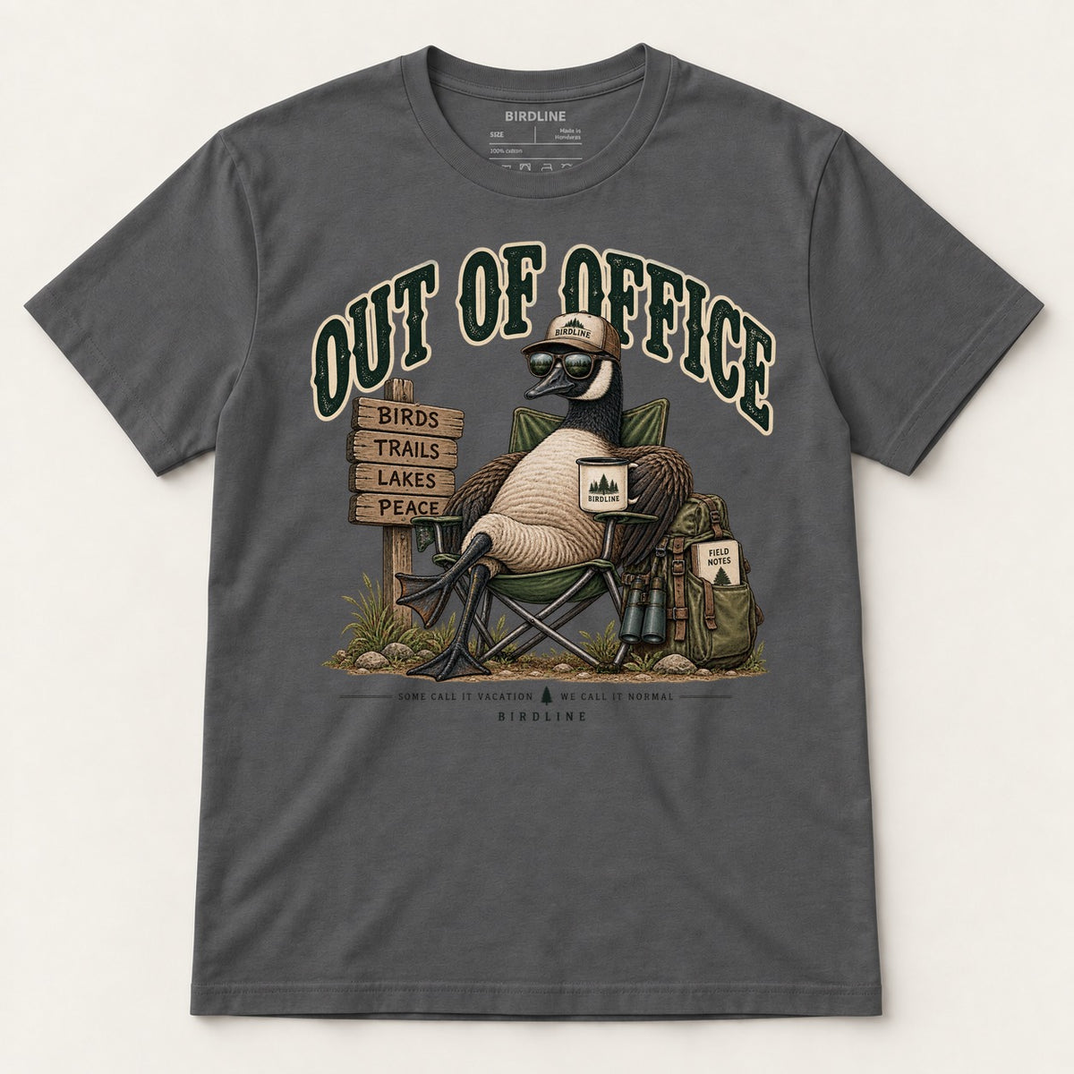 Out Of Office T-Shirt in Charcoal, front view