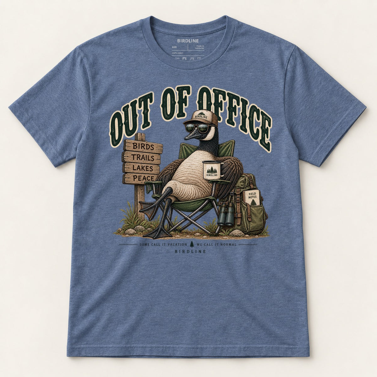 Out Of Office T-Shirt in Heather Indigo, front view