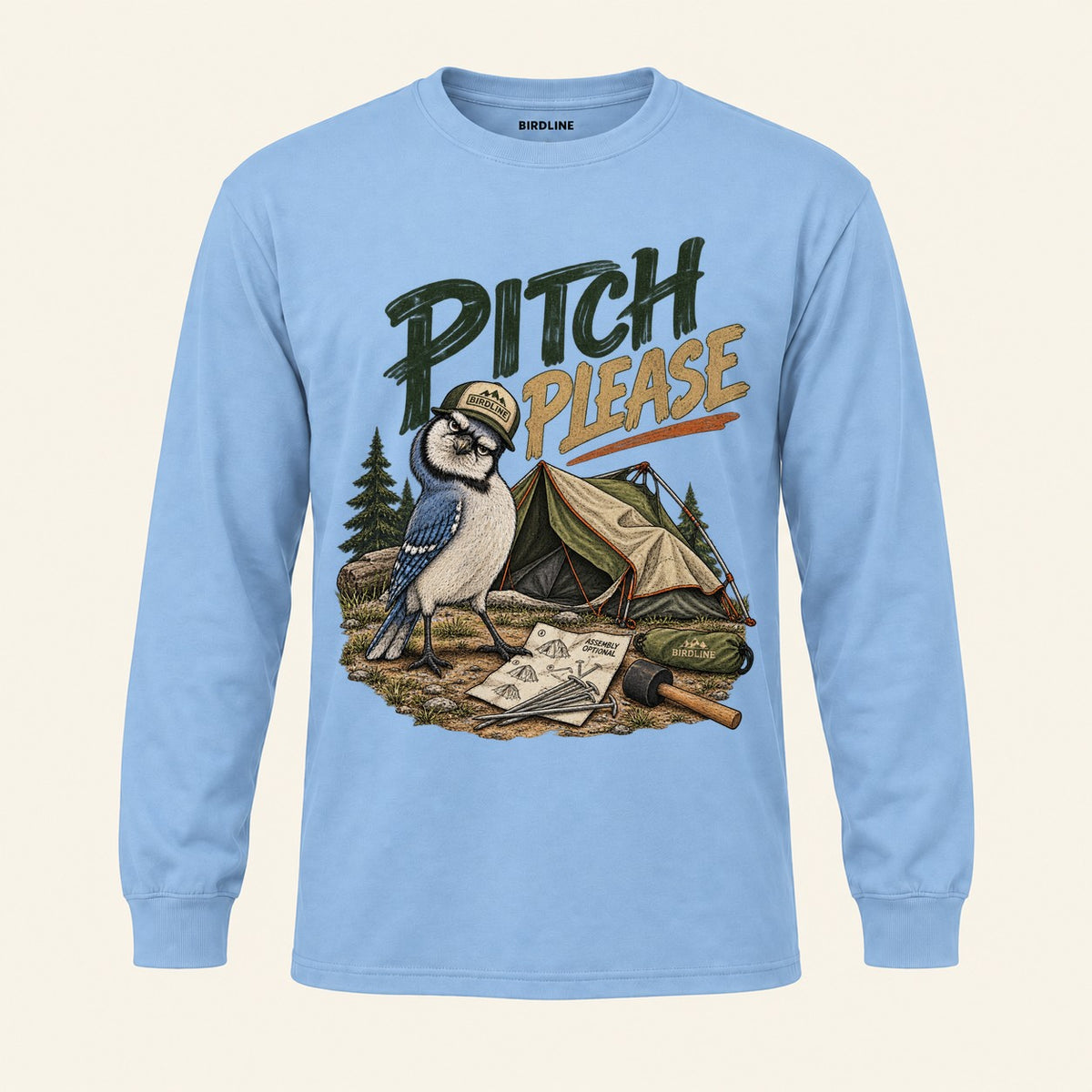 Pitch Please Long Sleeve Shirt in Light Blue, front view