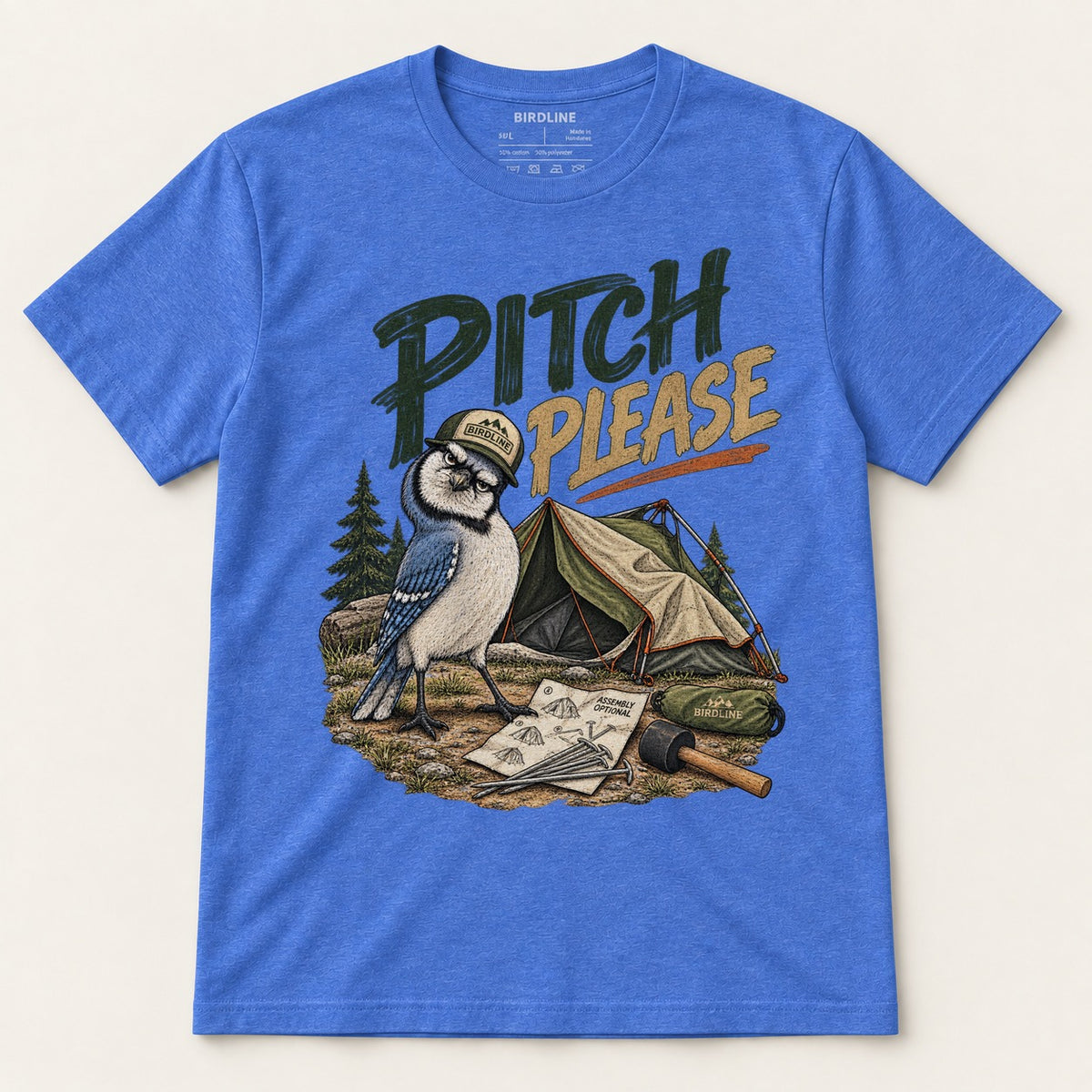 Pitch Please T-Shirt in Heather Royal, front view