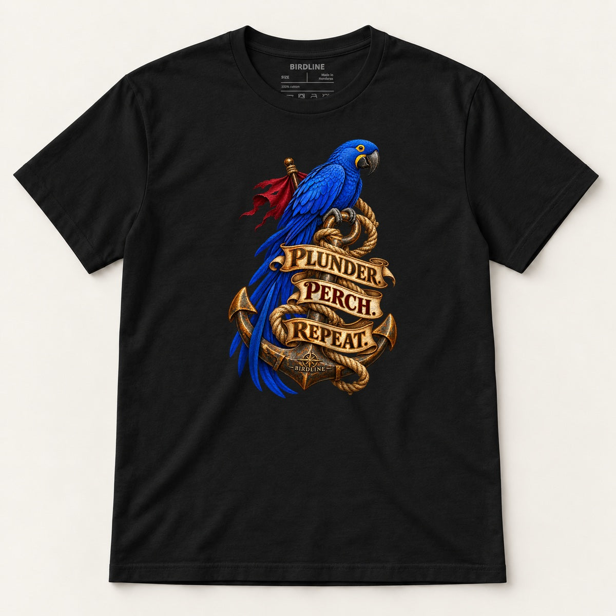 Plunder Perch Repeat T-Shirt in Black, front view
