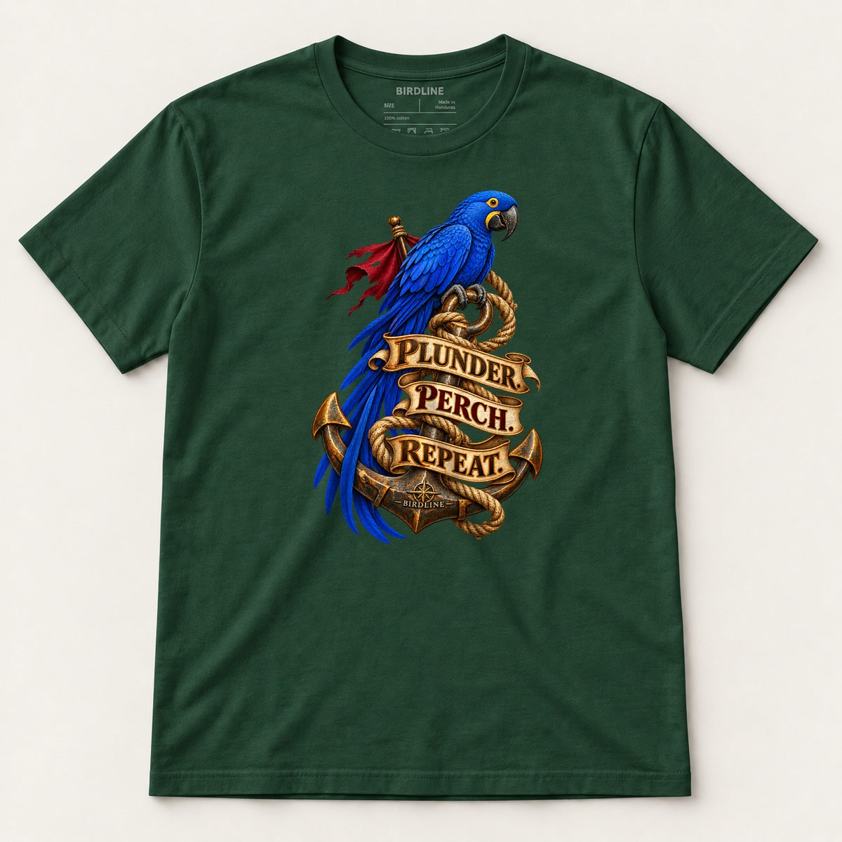 Plunder Perch Repeat T-Shirt in Forest Green, front view