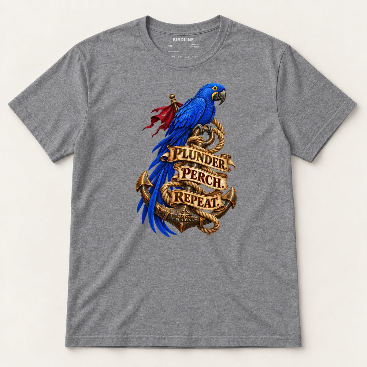 Plunder Perch Repeat T-Shirt in Graphite Heather, front view