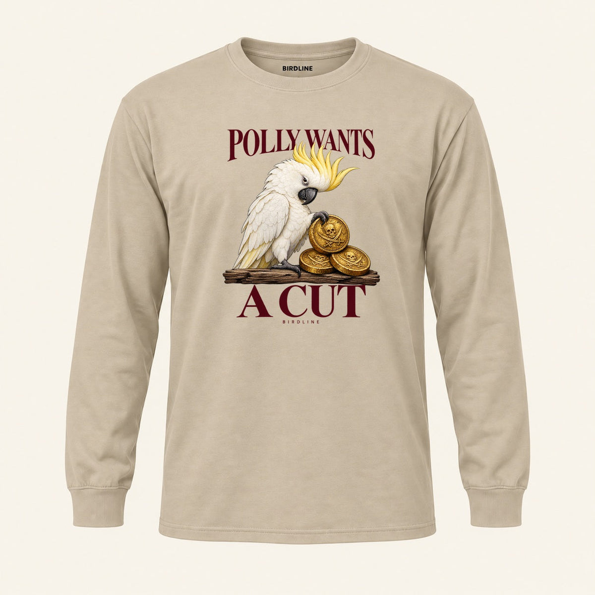 Polly Wants A Cut Long Sleeve Shirt in Sand, front view