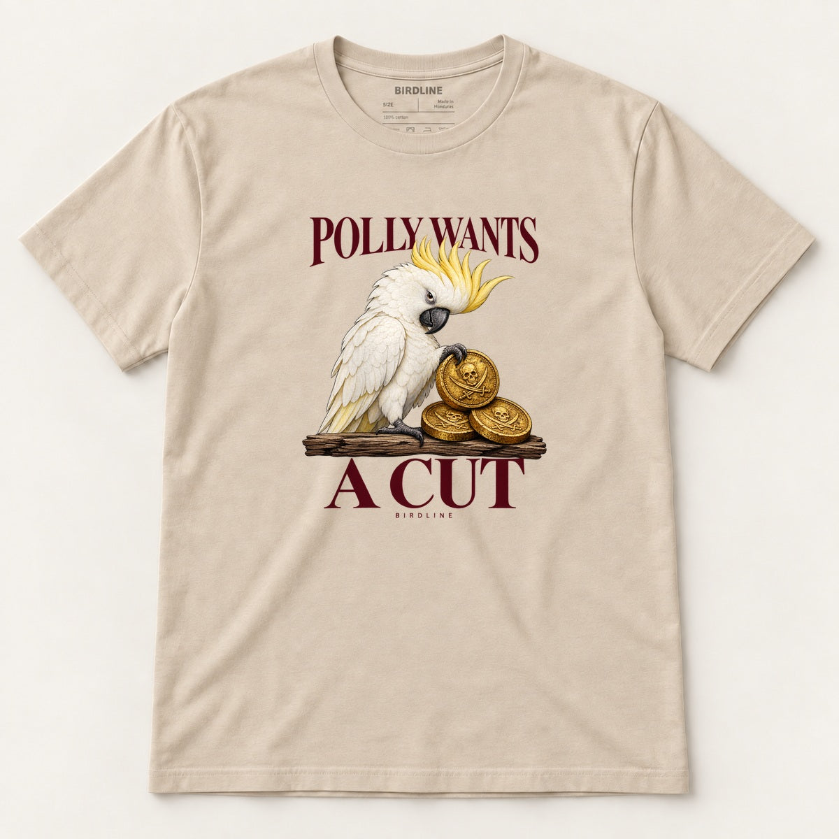 Polly Wants A Cut T-Shirt in Sand, front view