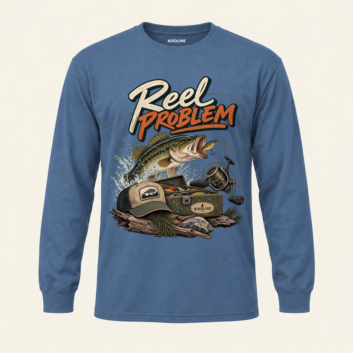 Reel Problem Long Sleeve Shirt in Indigo Blue, front view