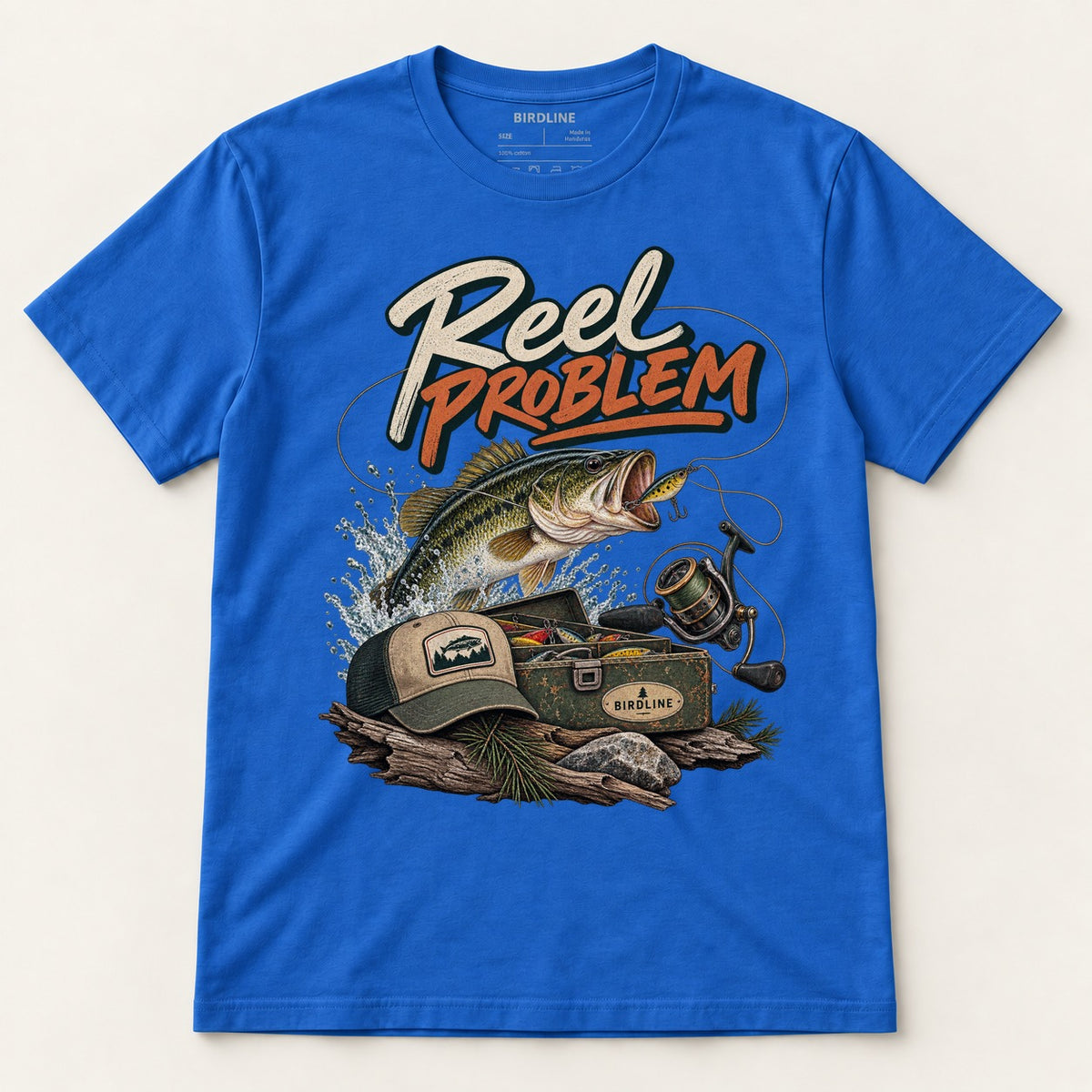 Reel Problem T-Shirt in Royal, front view