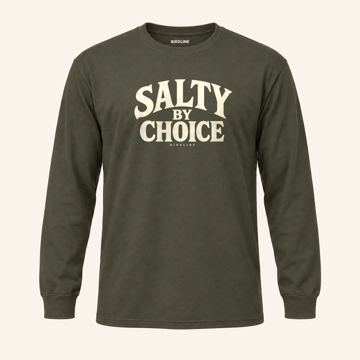 Salty By Choice Long Sleeve Shirt in Military Green, front view