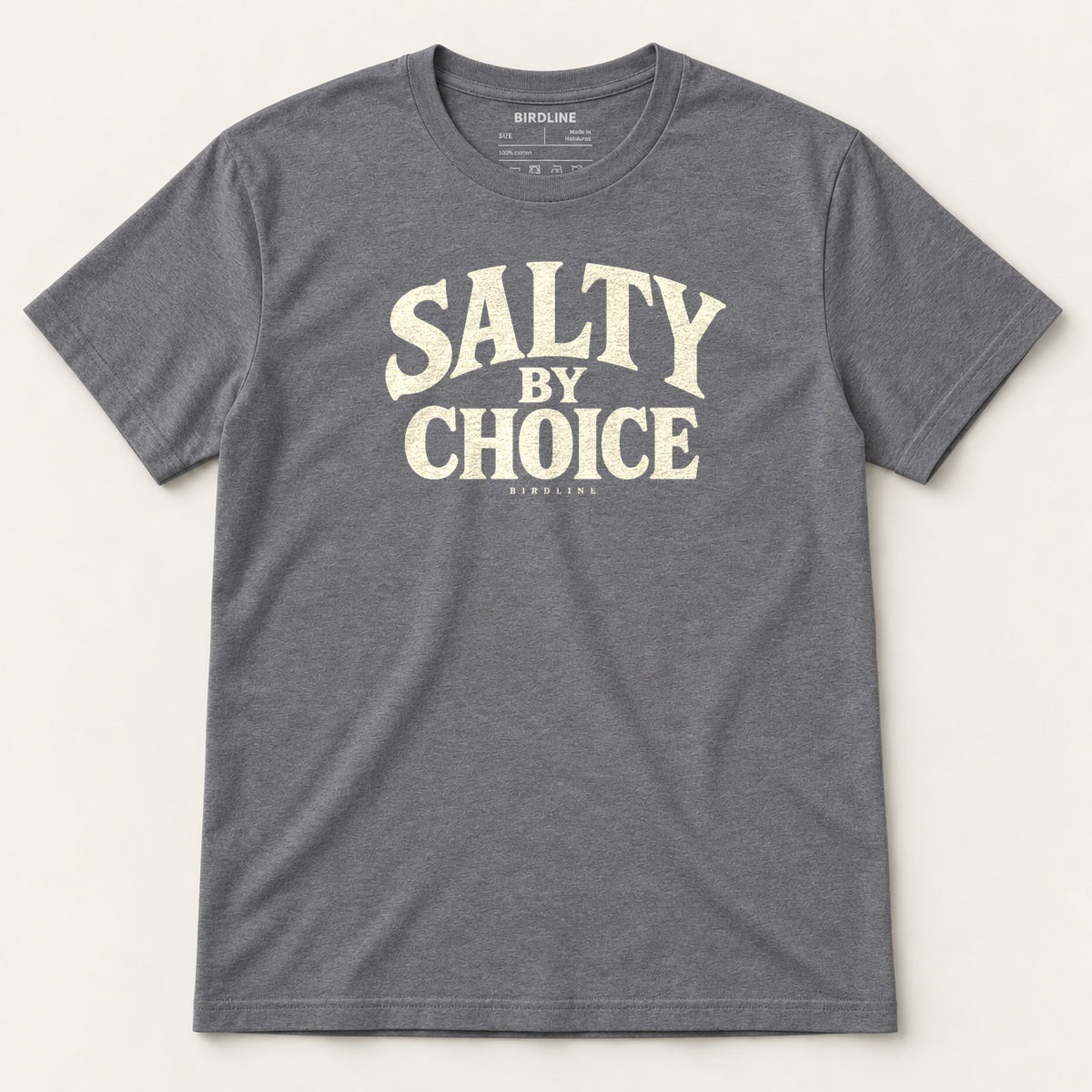 Salty By Choice T-Shirt in Dark Heather Grey, front view