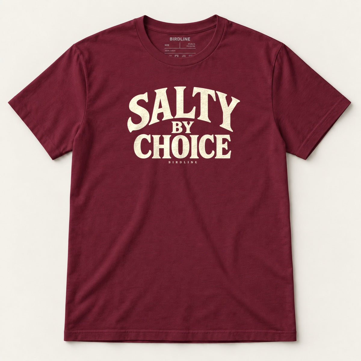 Salty By Choice T-Shirt in Maroon, front view
