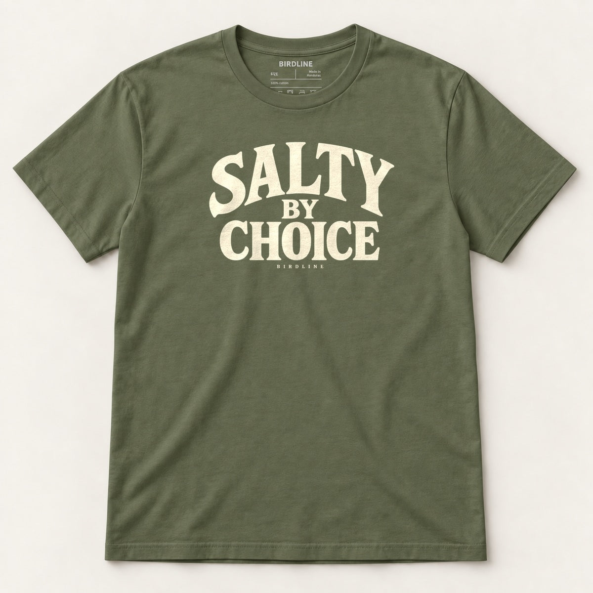 Salty By Choice T-Shirt in Military Green, front view