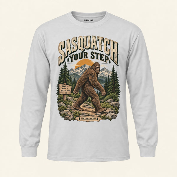 Sasquatch Your Step Long Sleeve Shirt in Ash, front view