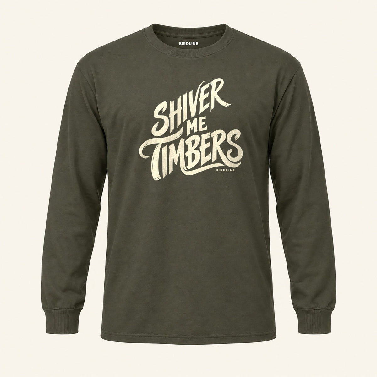 Shiver Me Timbers Long Sleeve Shirt in Military Green, front view