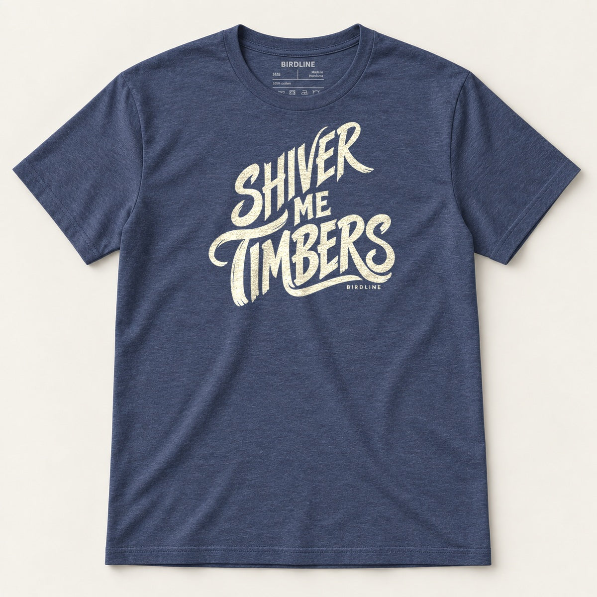 Shiver Me Timbers T-Shirt in Heather Navy, front view