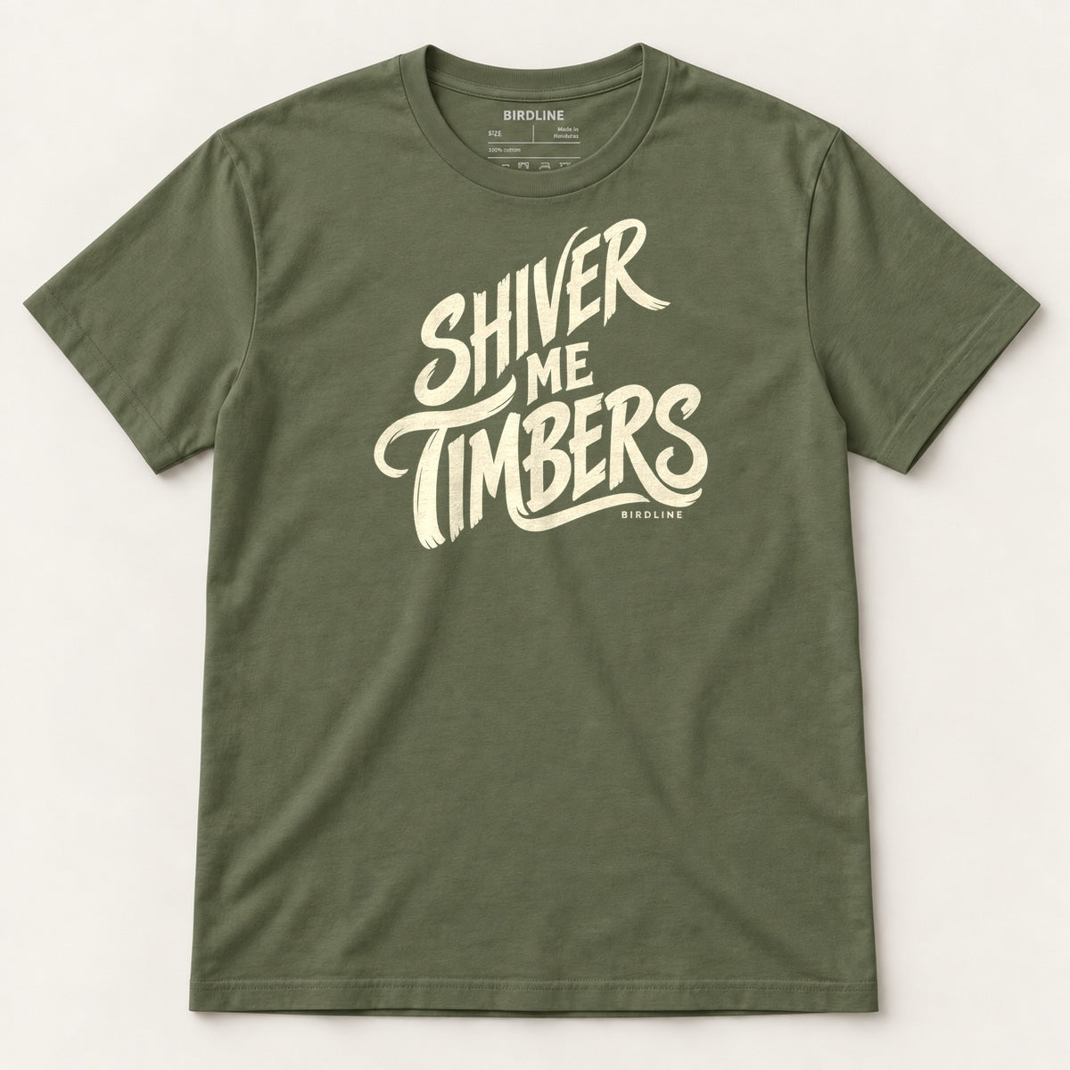 Shiver Me Timbers T-Shirt in Military Green, front view