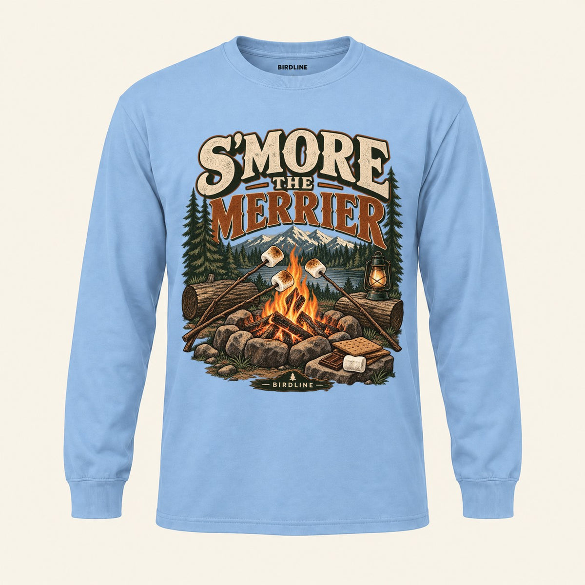 S'more The Merrier Long Sleeve Shirt in Light Blue, front view