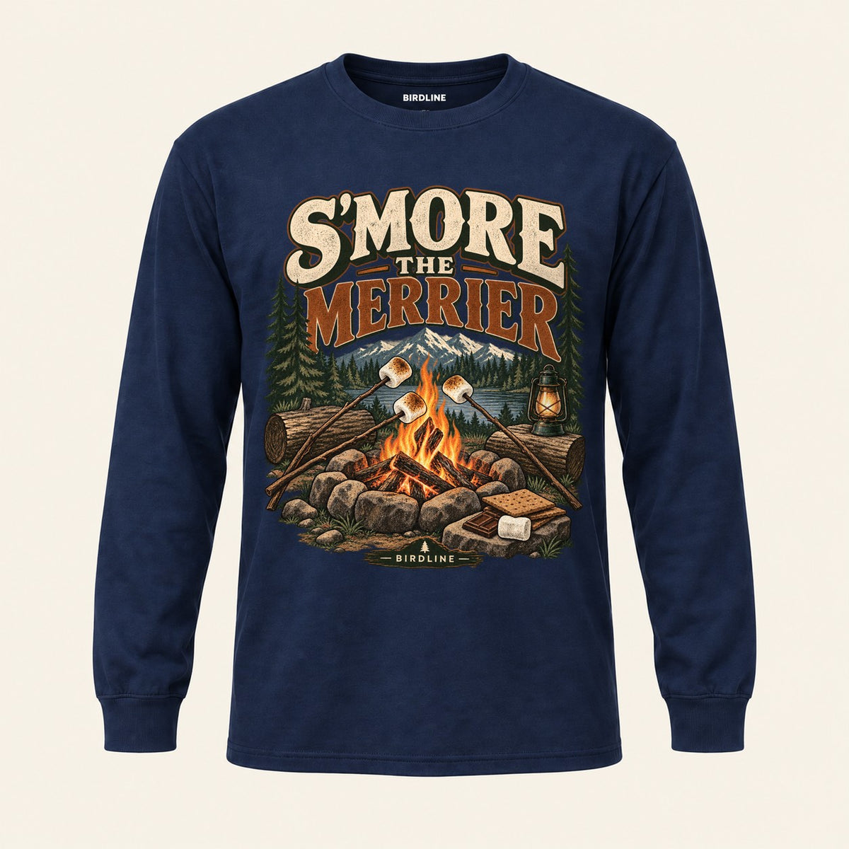 S'more The Merrier Long Sleeve Shirt in Navy, front view