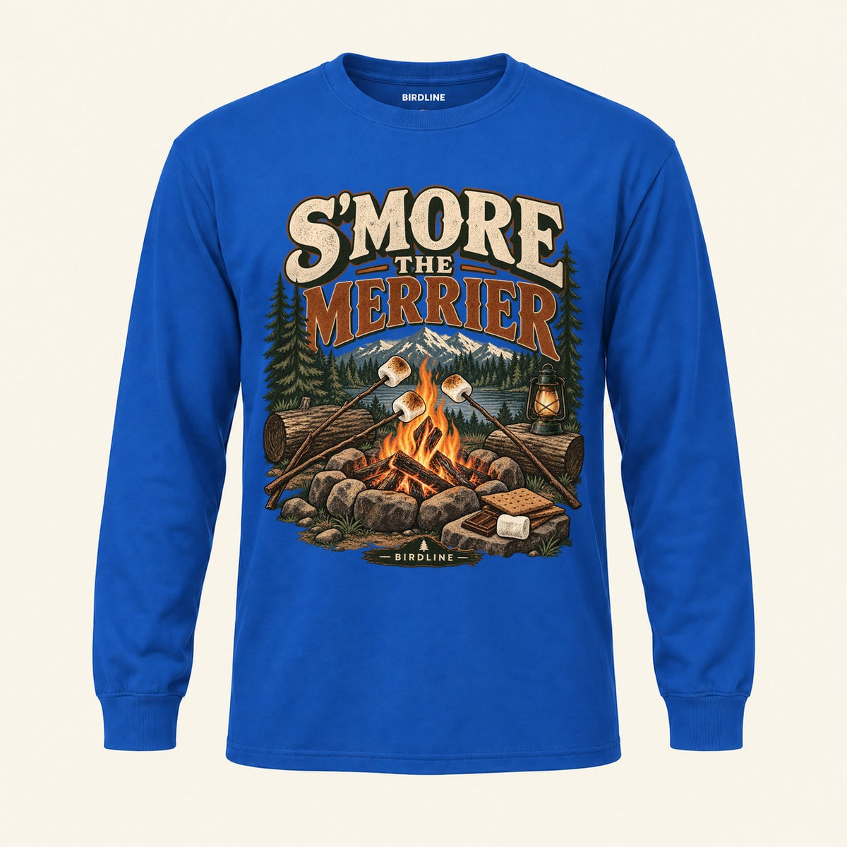 S'more The Merrier Long Sleeve Shirt in Royal, front view