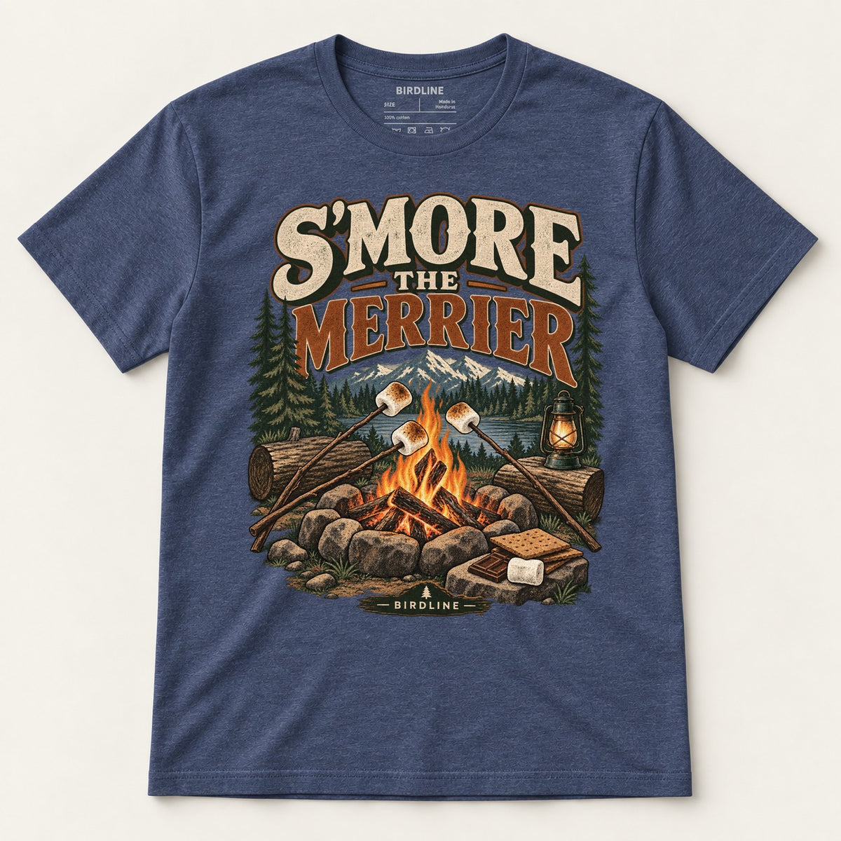 S'more The Merrier T-Shirt in Heather Navy, front view