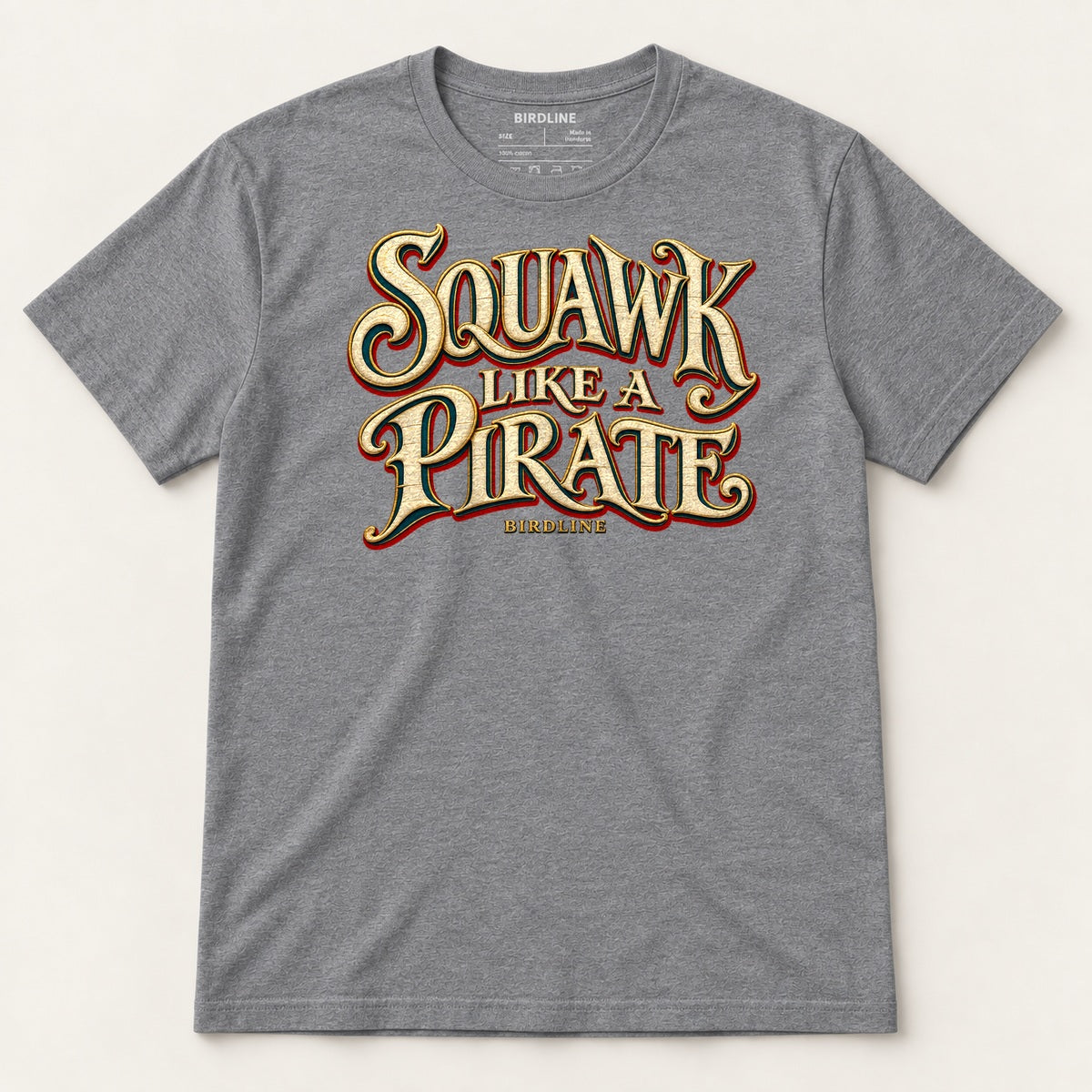 Squawk Like A Pirate T-Shirt in Graphite Heather, front view