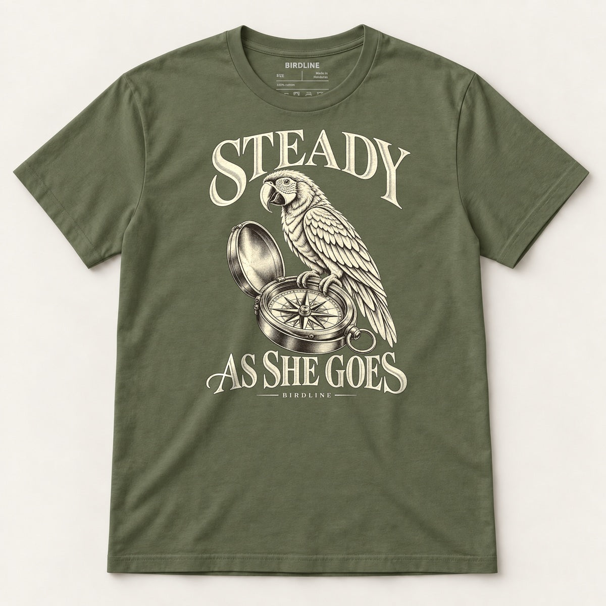 Steady As She Goes T-Shirt in Military Green, front view