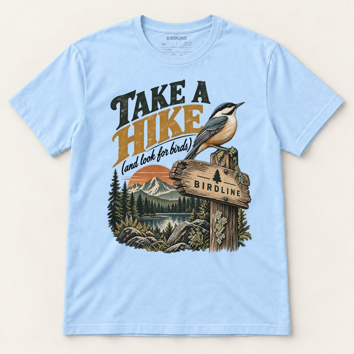 Take A Hike T-Shirt in Light Blue, front view