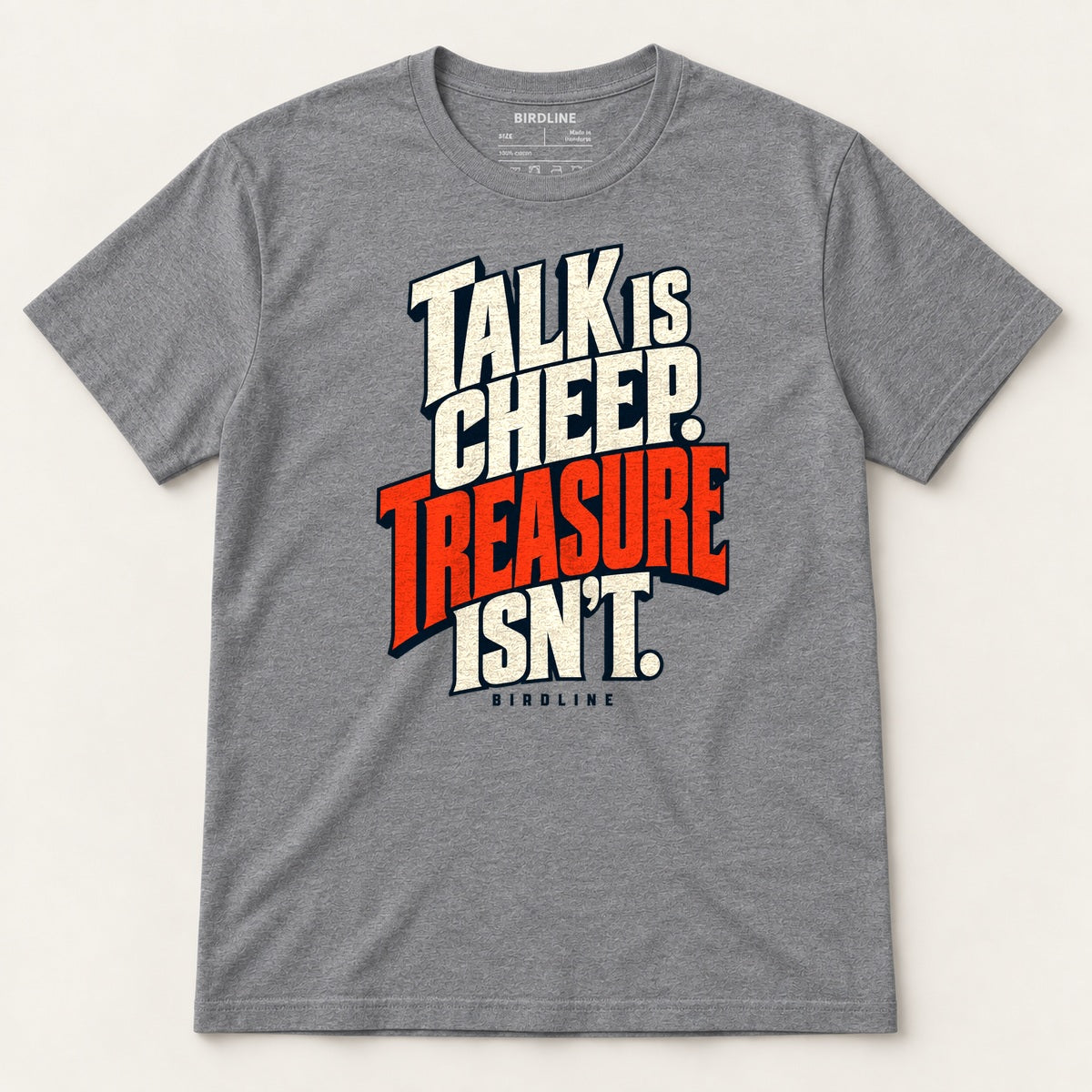 Talk Is Cheep T-Shirt in Graphite Heather, front view