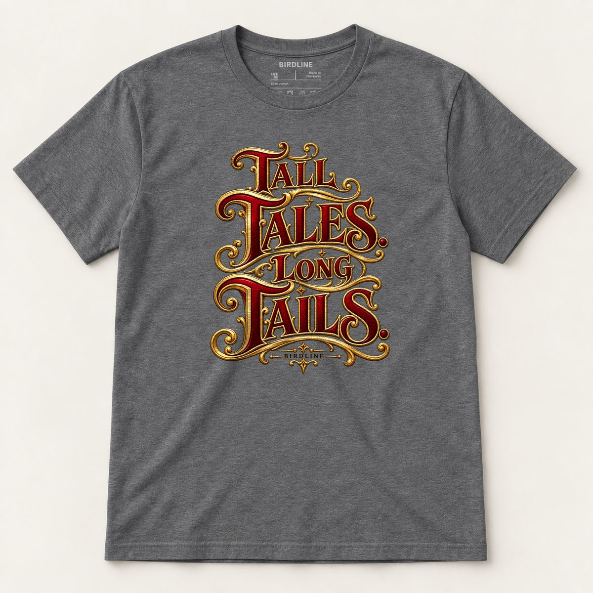 Tall Tales Long Tails T-Shirt in Dark Heather, front view