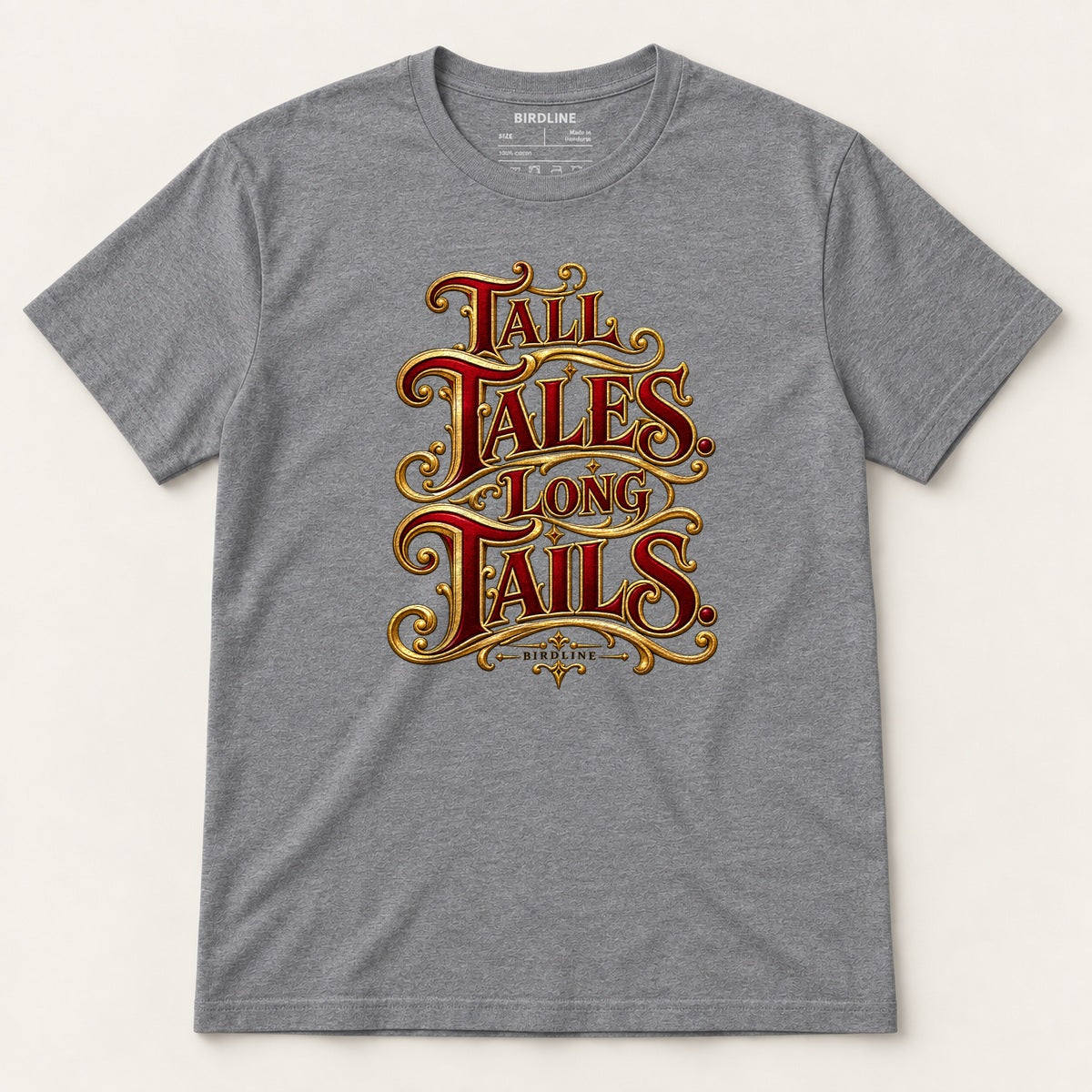 Tall Tales Long Tails T-Shirt in Graphite Heather, front view