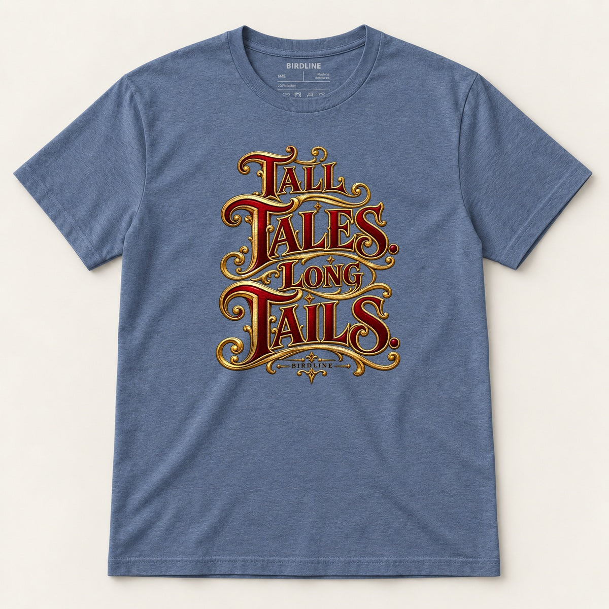 Tall Tales Long Tails T-Shirt in Heather Indigo, front view