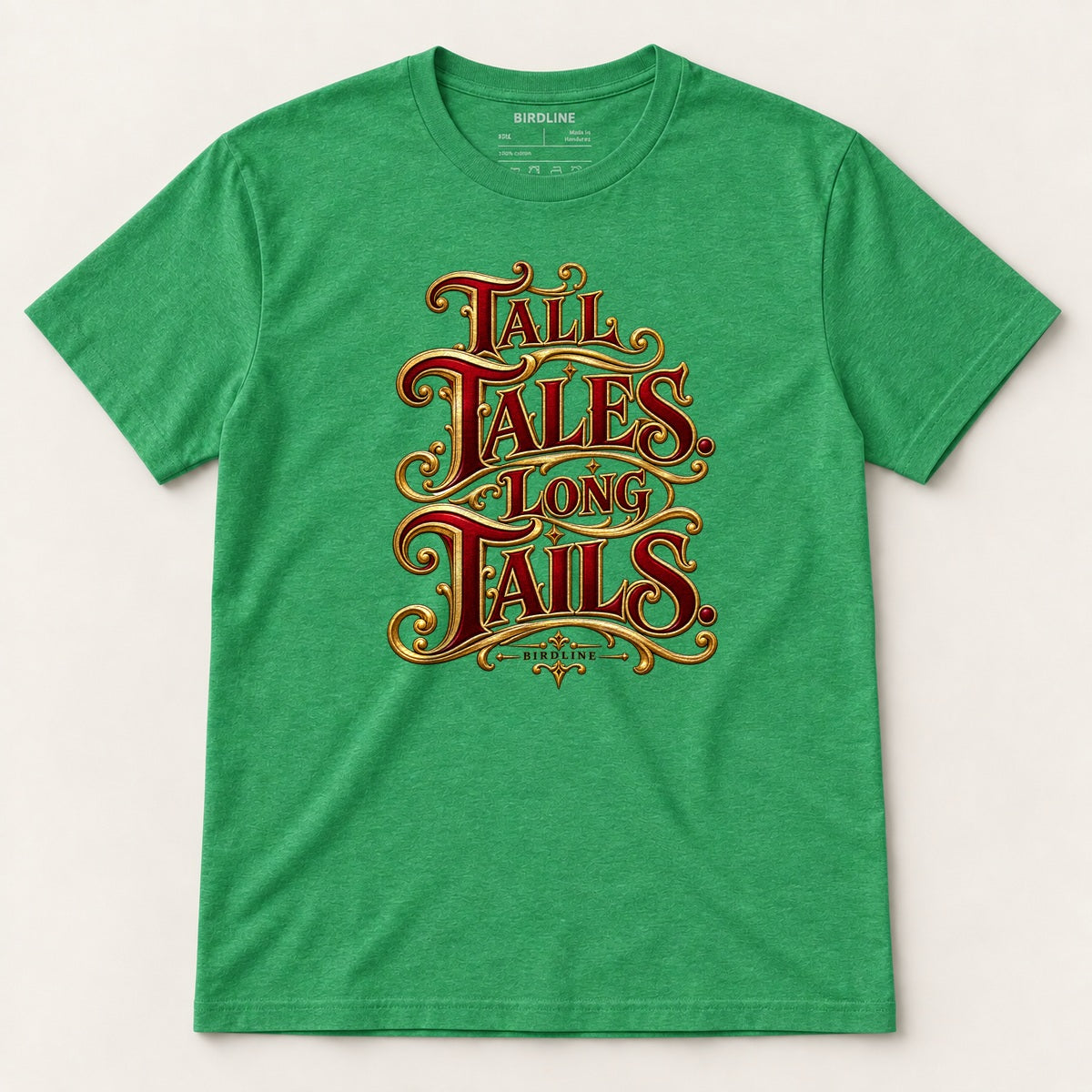 Tall Tales Long Tails T-Shirt in Heather Irish Green, front view