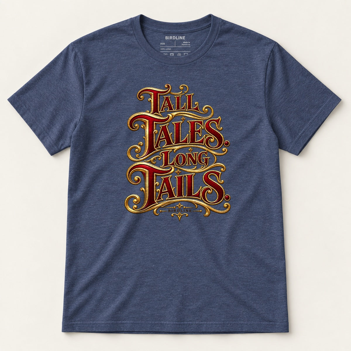 Tall Tales Long Tails T-Shirt in Heather Navy, front view