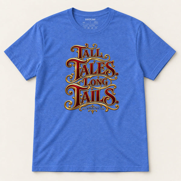 Tall Tales Long Tails T-Shirt in Heather Royal, front view