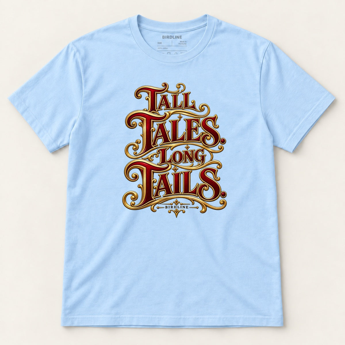 Tall Tales Long Tails T-Shirt in Light Blue, front view